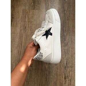 Vintage Havana Women White Platform Sneakers Black Glitter Star Dalmatian Size 9